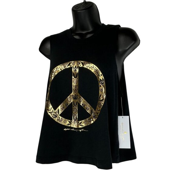 SPIRITUAL GANGSTER Peace Crop Muscle Tank Top M Black Gold Graphic Cotton Blend - Picture 3 of 11